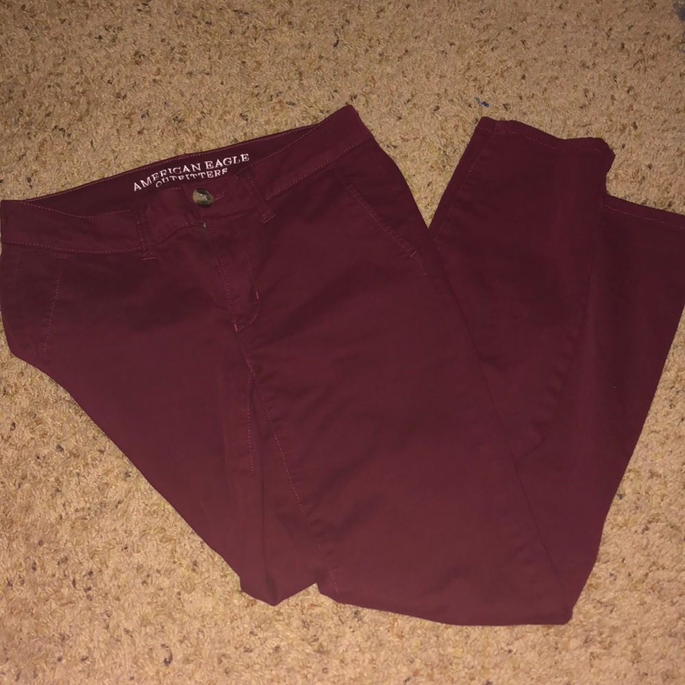 American Eagle red dress jeans.